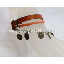 Fashion Leather with button part of Metal climbing rope Bracelet PSL004